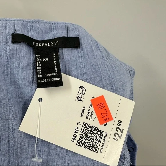 Forever 21 Light Blue Puffed Sleeve Cropped Top - Picture 4 of 5